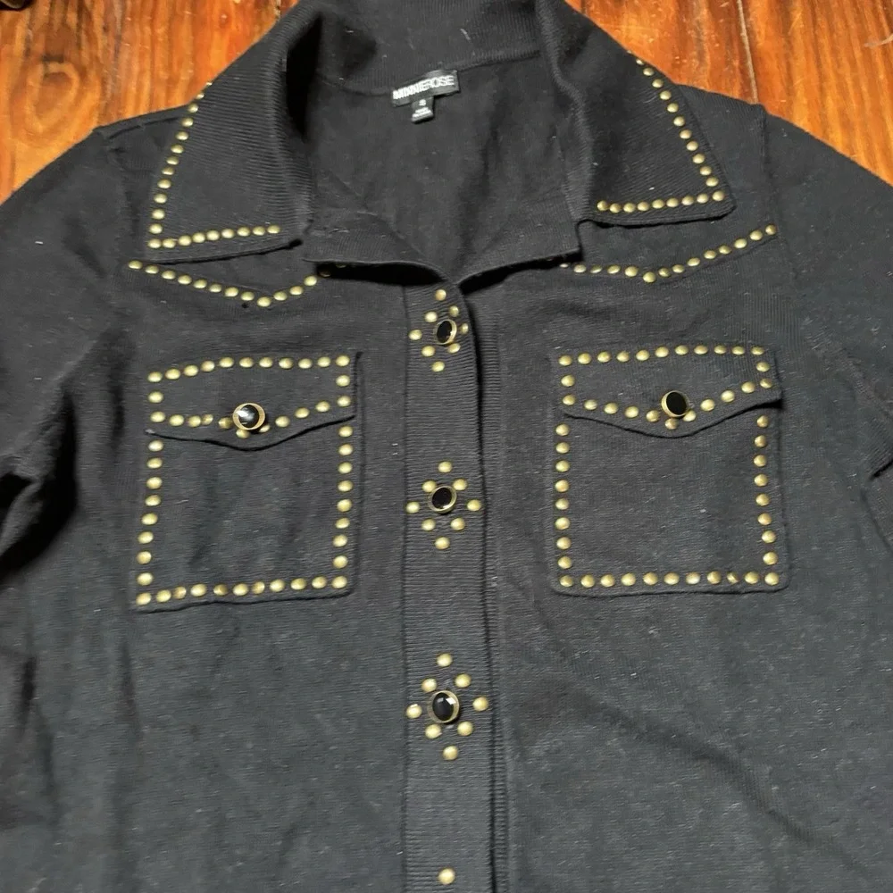 Minnie Rose Black Studded Sweater Top Cashmere Blend Sz s A1567